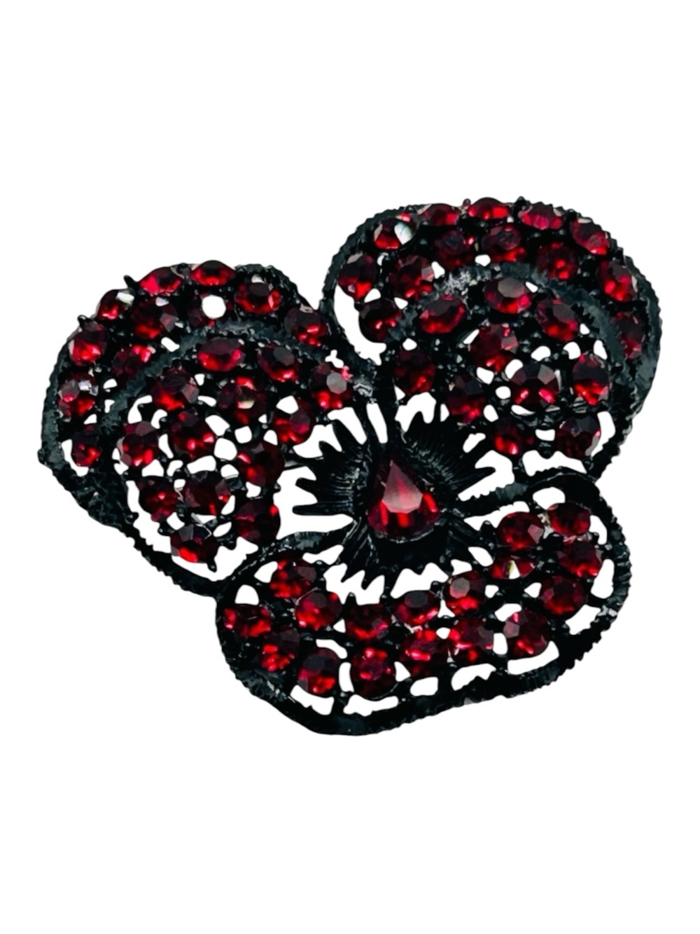 Vintage Signed Weiss Red Rhinestone Pansy Brooch